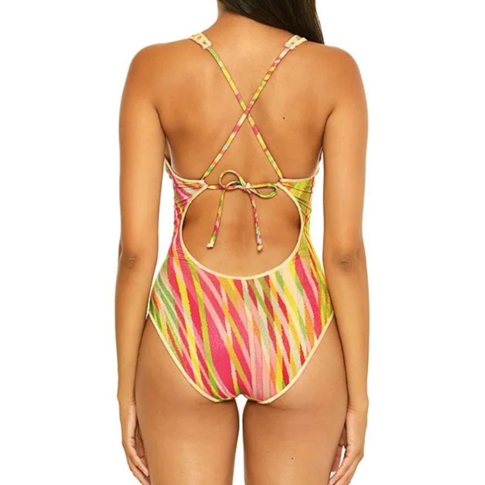 ⭐️NEW Becca Stripe Print Awaken Londyn Metallic Ring One Piece Swimsuit - Picture 2 of 6